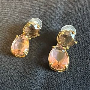 Grey and Pink Rhinestone Kate Spade New York Drop Earrings Gold Plated